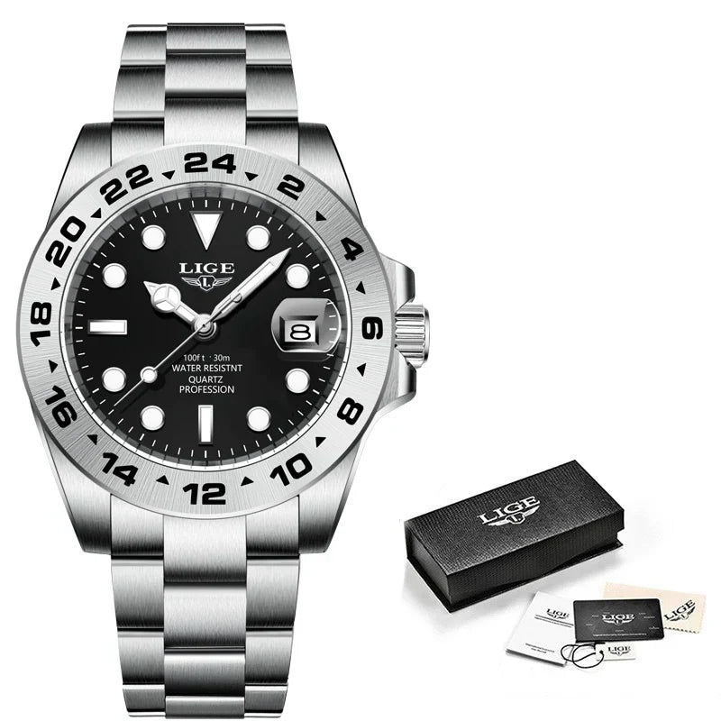 LIGE 2024 New Mens Watches Top Brand Luxury Fashion Date Clock Sport Mens Quartz Wristwatchساعات رجالية جديدة من LIGE 2024، علامة تجارية فاخرة، ساعة رياضية للرجال، كوارتز، ساعة معصم (Copy) (Copy)