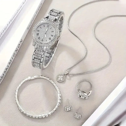 5PCS Women’s Luxury Jewelry & Watch Set - طقم نسائي فاخر 5 قطع