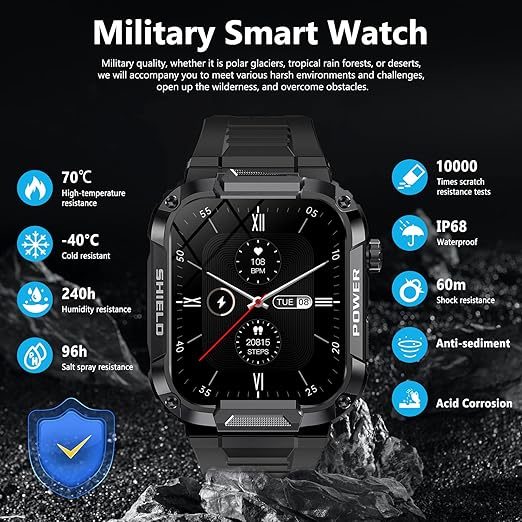 MK66 Smart Watch Waterproof Temperature Monitoring Mud-proof Outdoor Sports Smartwatch for Men 400mAh Large Battery