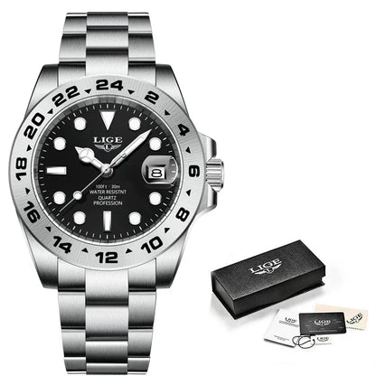 LIGE 2024 New Mens Watches Top Brand Luxury Fashion Date Clock Sport Mens Quartz Wristwatchساعات رجالية جديدة من LIGE 2024، علامة تجارية فاخرة، ساعة رياضية للرجال، كوارتز، ساعة معصم (Copy) (Copy)